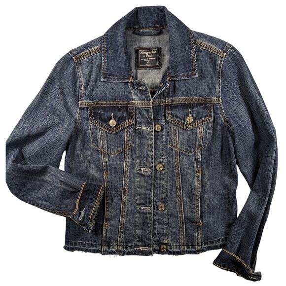 Abercrombie Jean Jacket Womans X-Small Blue Button Closure Distressed EUC - Picture 1 of 12